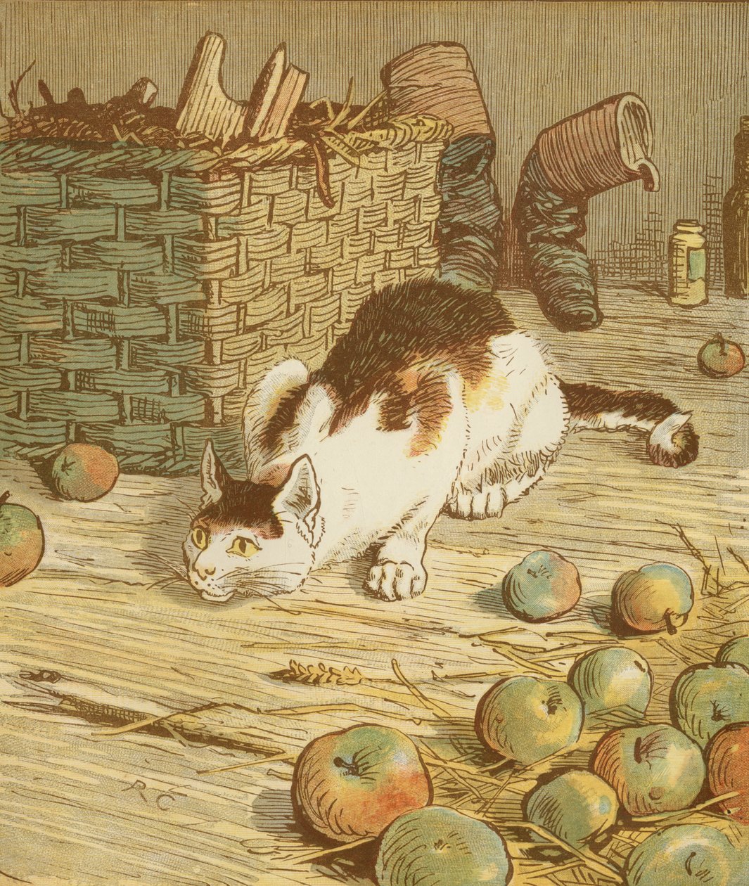 Dom, który zbudował Jack, akumulacyjna rymowanka. Kot, który zjadł szczura, który zjadł słód. Ilustracja autorstwa Randolpha Caldecotta. autorstwa Randolph Caldecott
