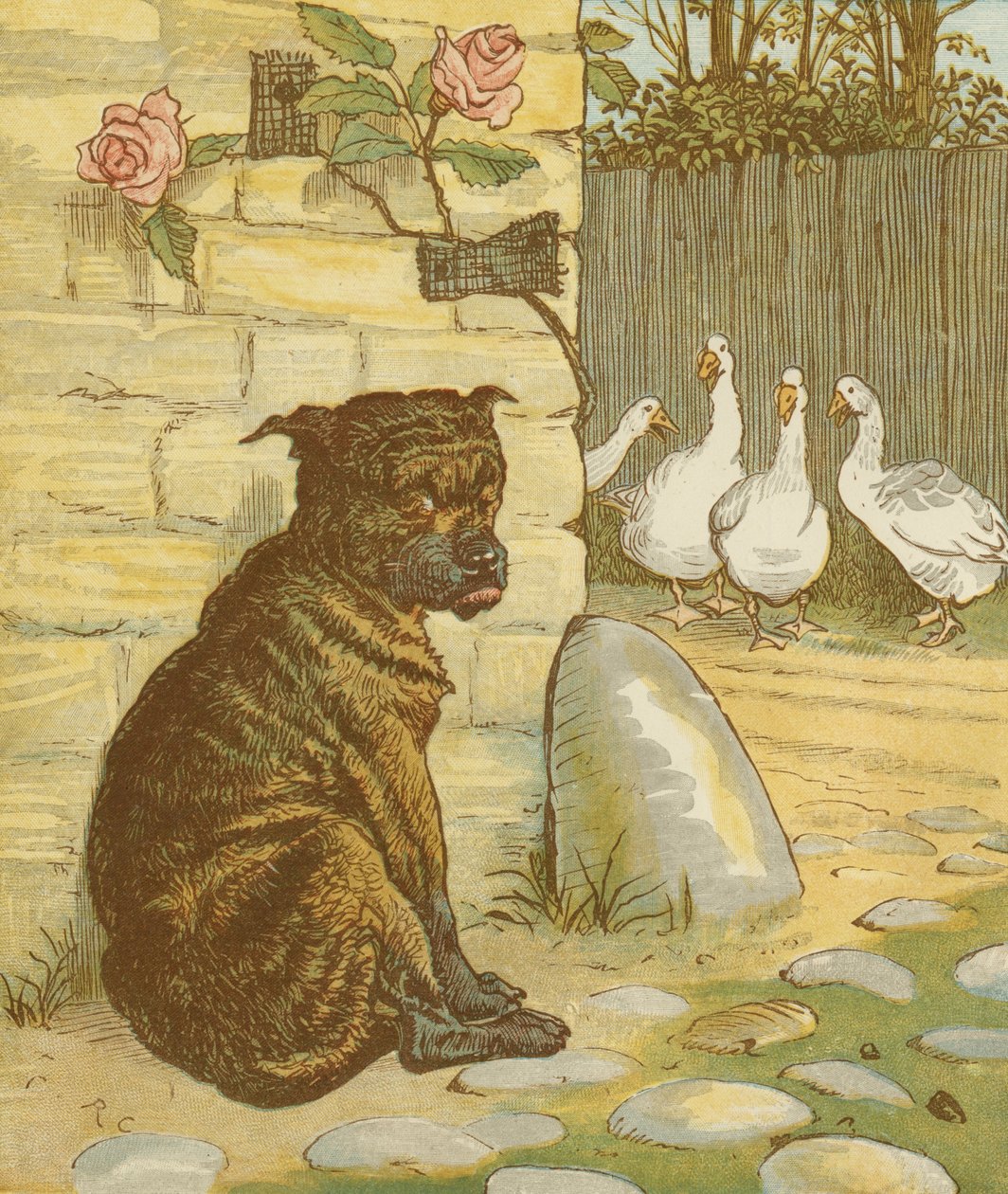 Dom, który zbudował Jack, akumulacyjna rymowanka. Pies, który martwi kota, który.... Ilustracja autorstwa Randolpha Caldecotta. autorstwa Randolph Caldecott