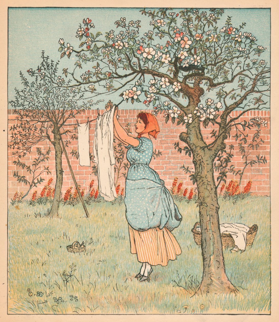 Pokojówka była w ogrodzie, wywieszając ubrania, 1880. autorstwa Randolph Caldecott