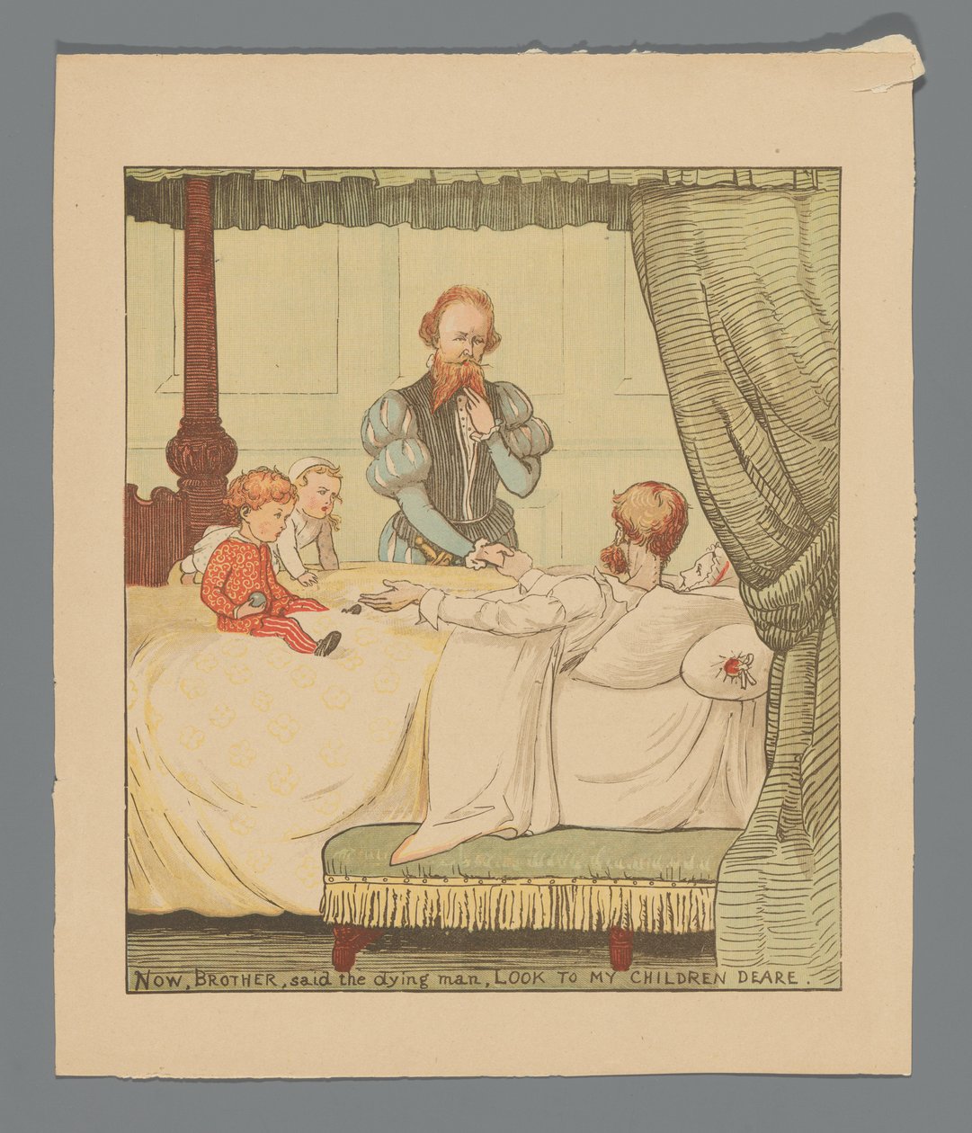Zwei Kinder und ein Mann an einem Krankenbett autorstwa Randolph Caldecott