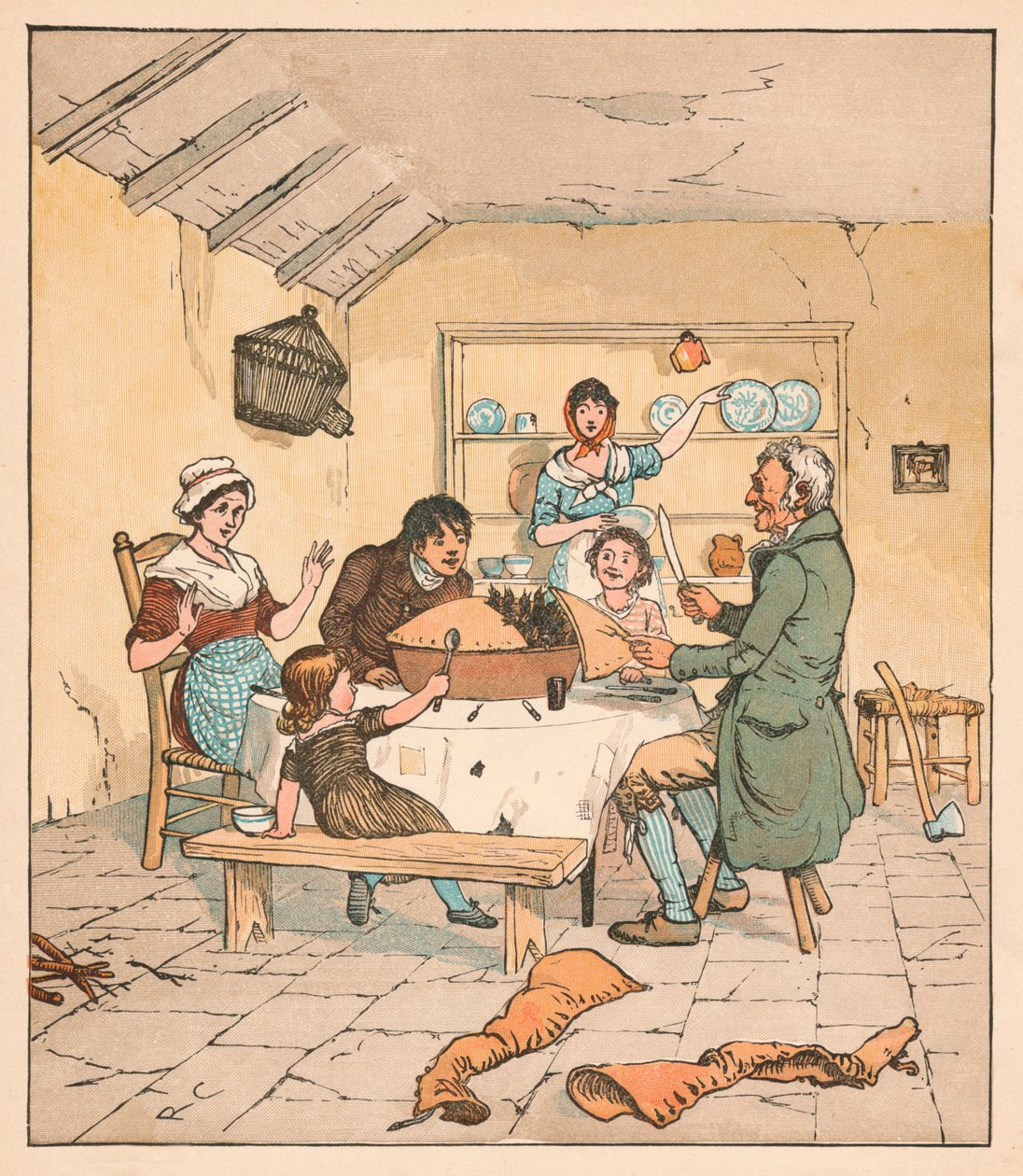 Kiedy ciasto zostało otwarte, Ptaki zaczęły śpiewać, 1880. autorstwa Randolph Caldecott