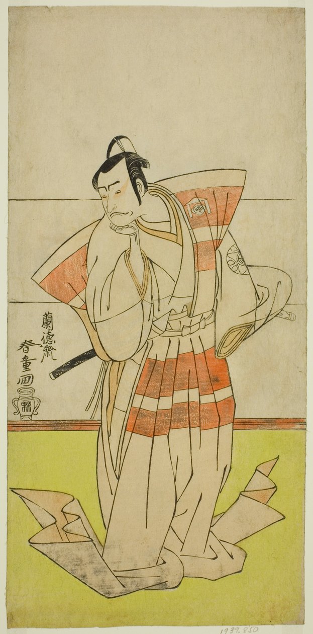 Aktor Nakamura Nakazo I jako Kudo Suketsune w sztuce Edo no Fuji Wakayagi Soga, wystawionej w Teatrze Nakamura w pierwszym miesiącu, 1789 autorstwa Rantokusai Shundo