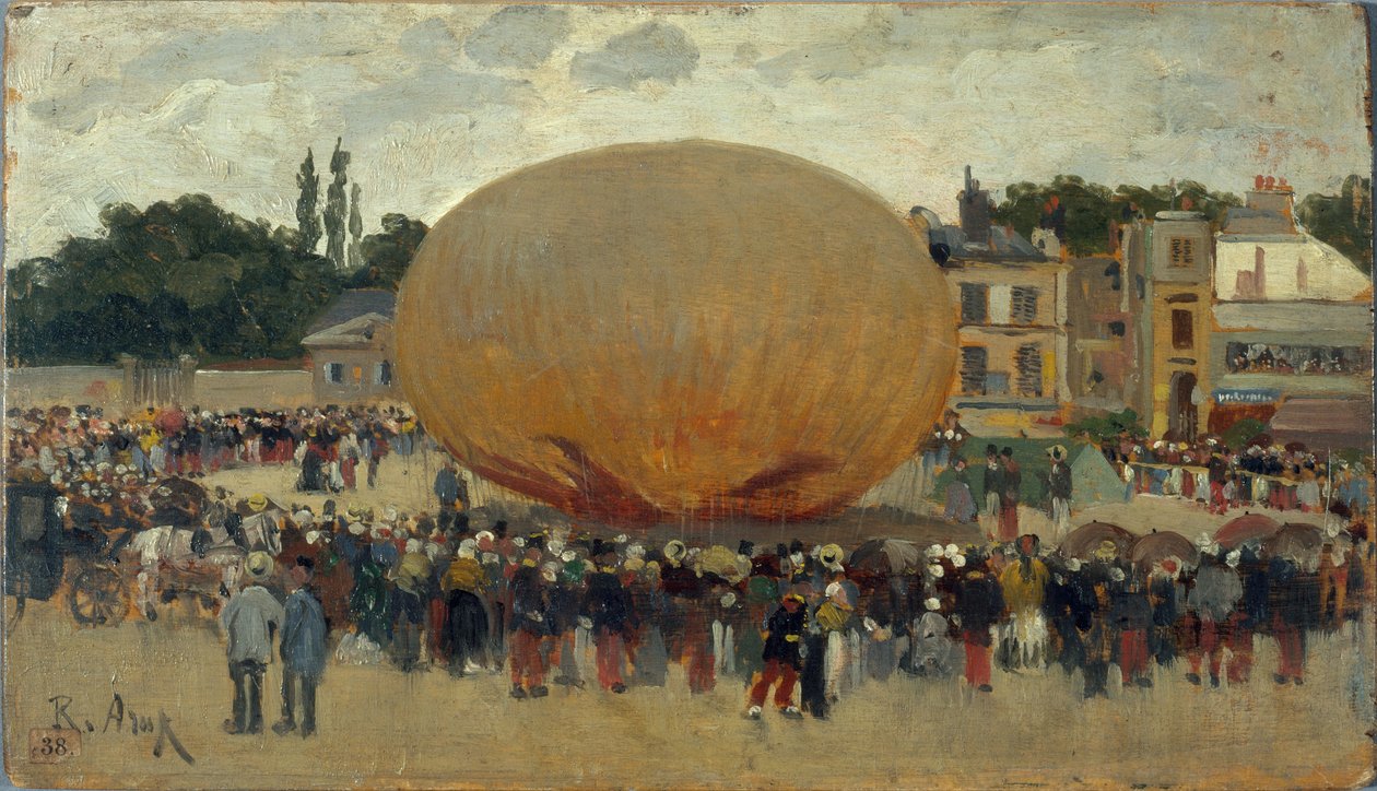 Porwanie balonem, ok. 1880 (olej na drewnie) autorstwa Raoul Joseph Arus
