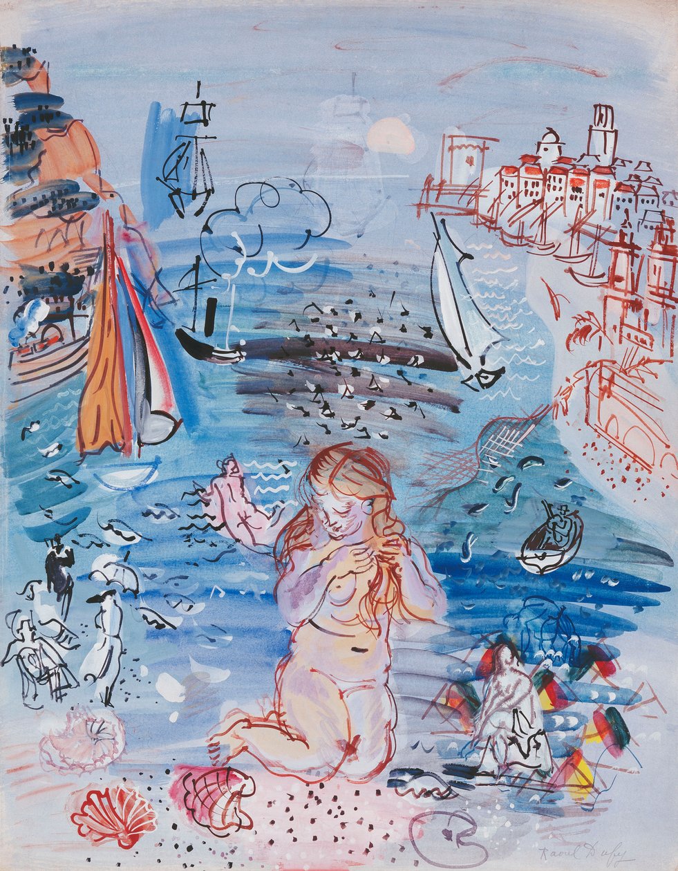 Amfitryta w porcie w Marsylii; Amphitrite dans le Port de Marseille, ok. 1927-30 (akwarela i gwasz na papierze położonym na grubej karcie) autorstwa Raoul Dufy