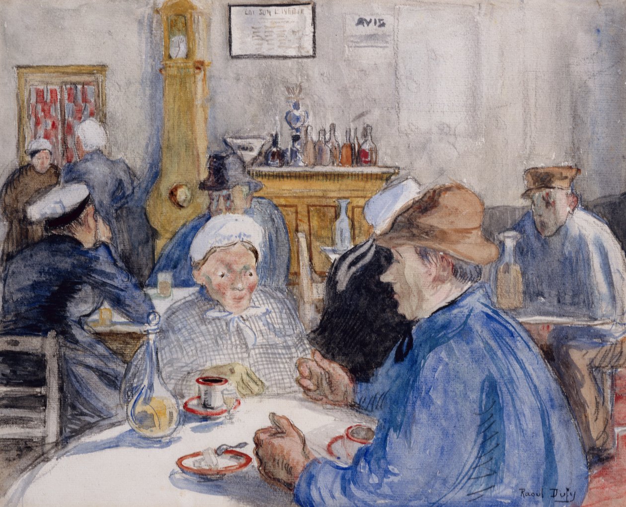 W kawiarni, ok. 1900 (akwarela, pranie i węgiel) autorstwa Raoul Dufy