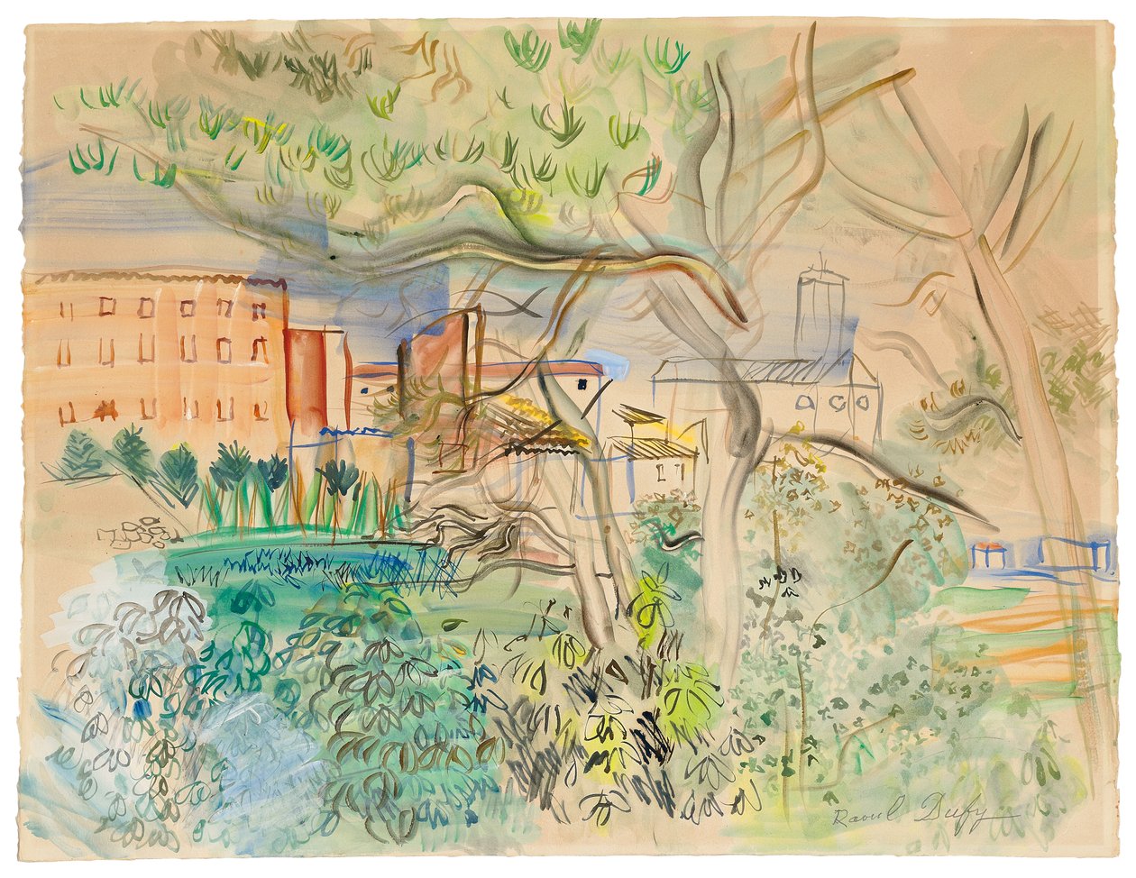 Caldas de Montbuy (akwarela i gwasz na papierze) autorstwa Raoul Dufy