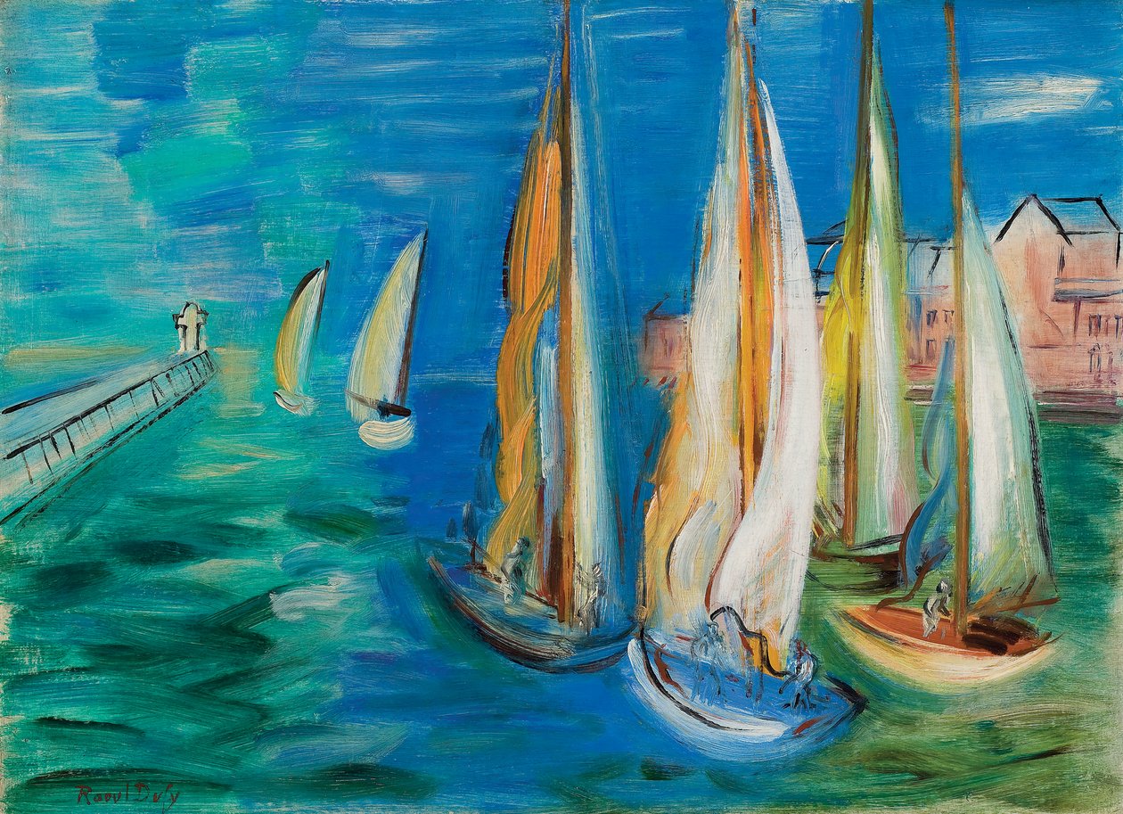 Odjazd żaglówek w Deauville; Depart des voiliers a Deauville, ok. 1930 (olej na płótnie) autorstwa Raoul Dufy