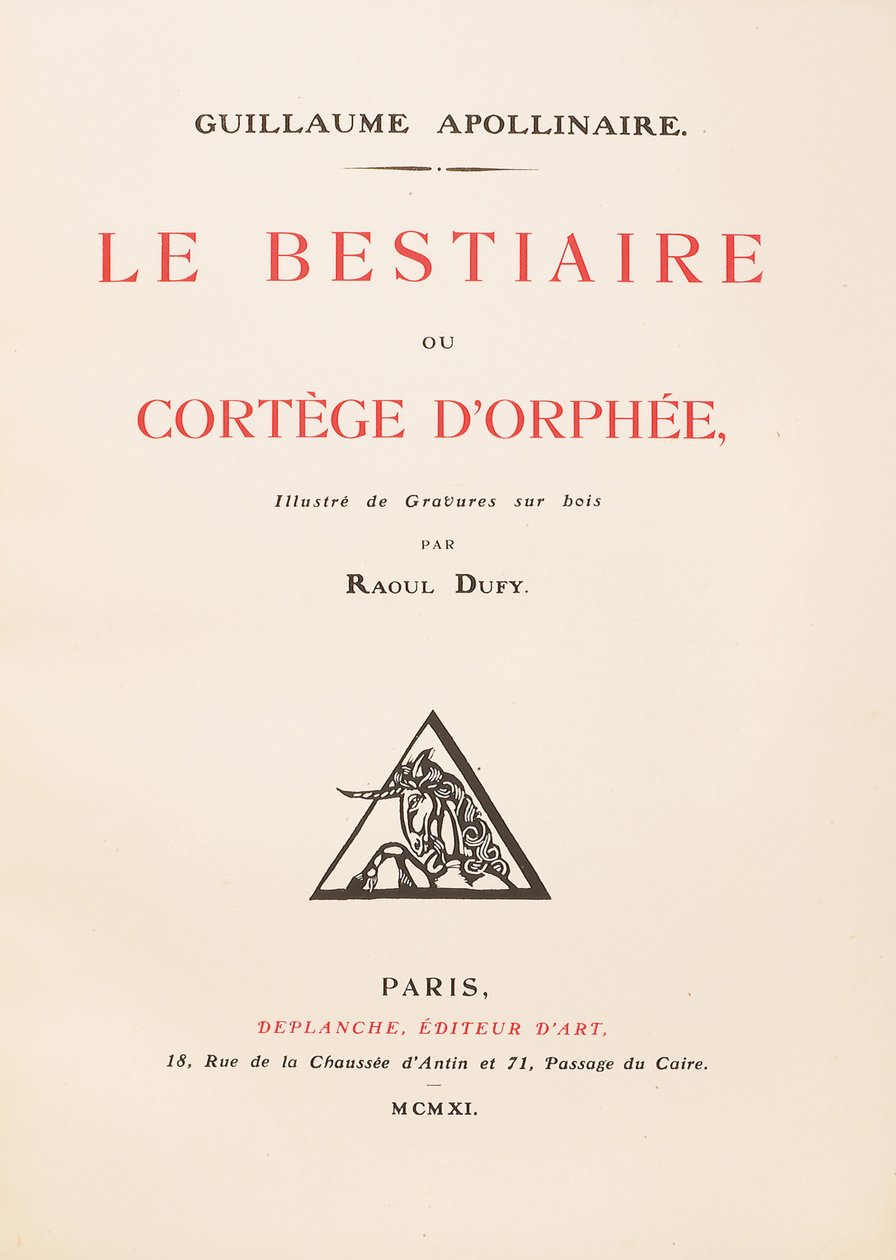 Frontispis książki "Le Bestiaire ou Cortège d