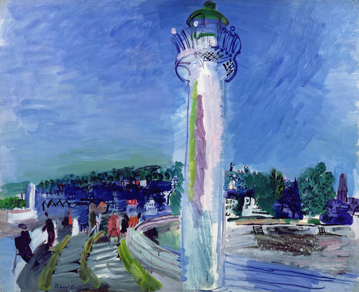 Honfleur, molo i latarnia morska, ok. 1935 (olej na płótnie) autorstwa Raoul Dufy