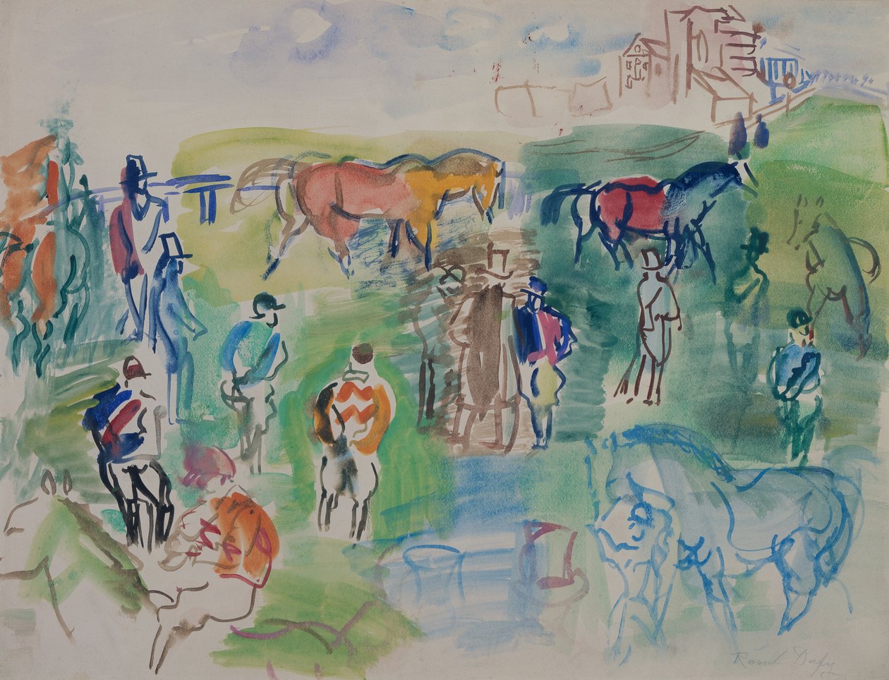 Konie i dżokeje w Epsom (gwasz na papierze) autorstwa Raoul Dufy