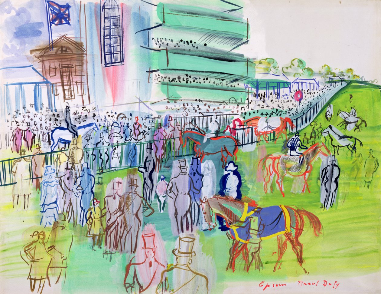 Przed trybuną w Epsom, ok. 1937 (akwarela i gwasz na papierze) autorstwa Raoul Dufy