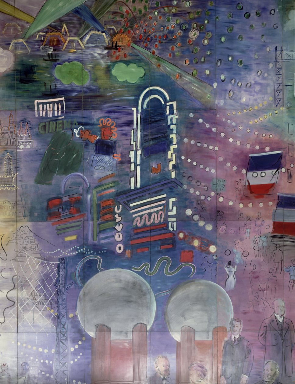 La Fee Electricite, szczegół lewej strony przedstawiający nocne iluminacje autorstwa Raoul Dufy