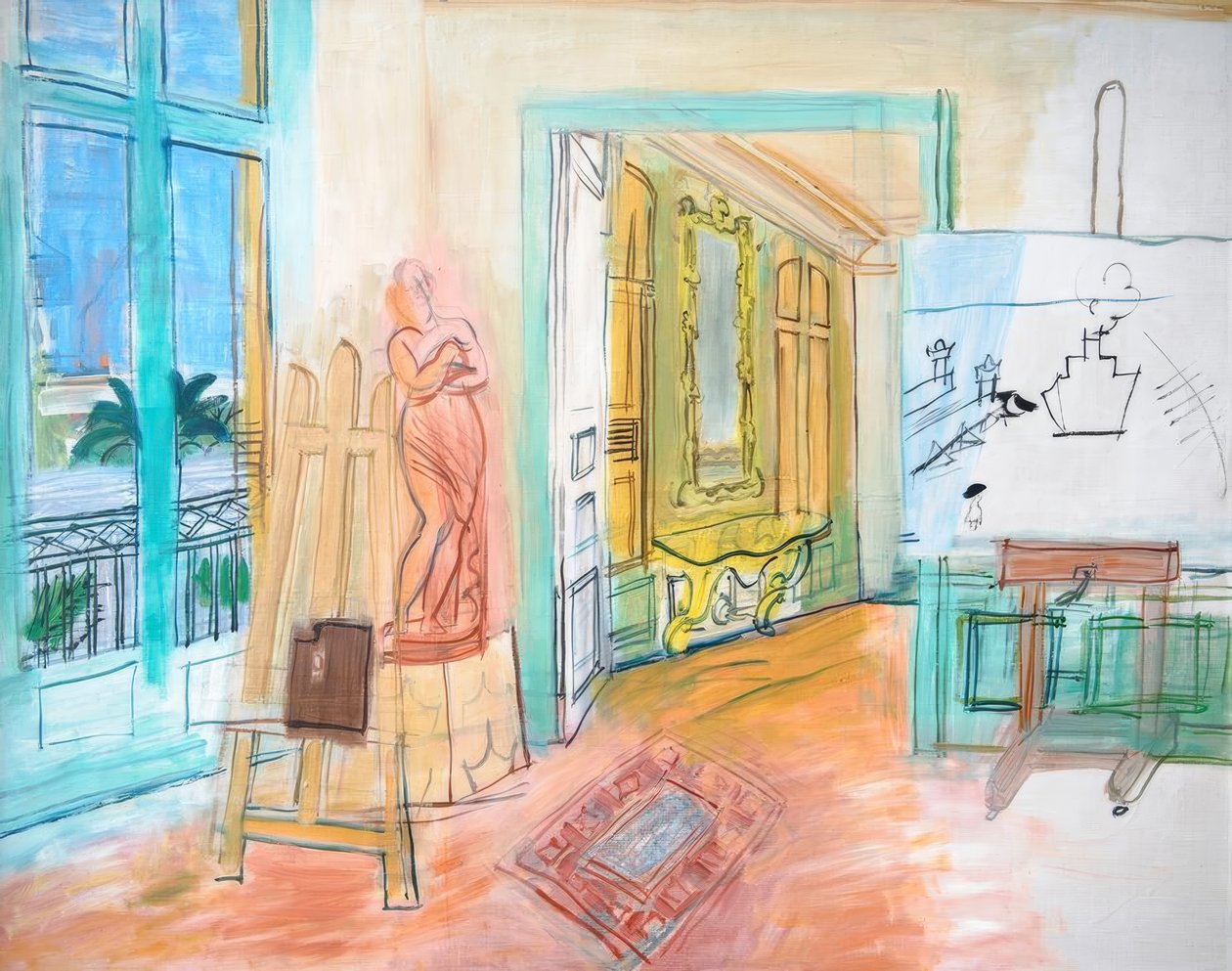 Pracownia malarza z czerwoną rzeźbą autorstwa Raoul Dufy