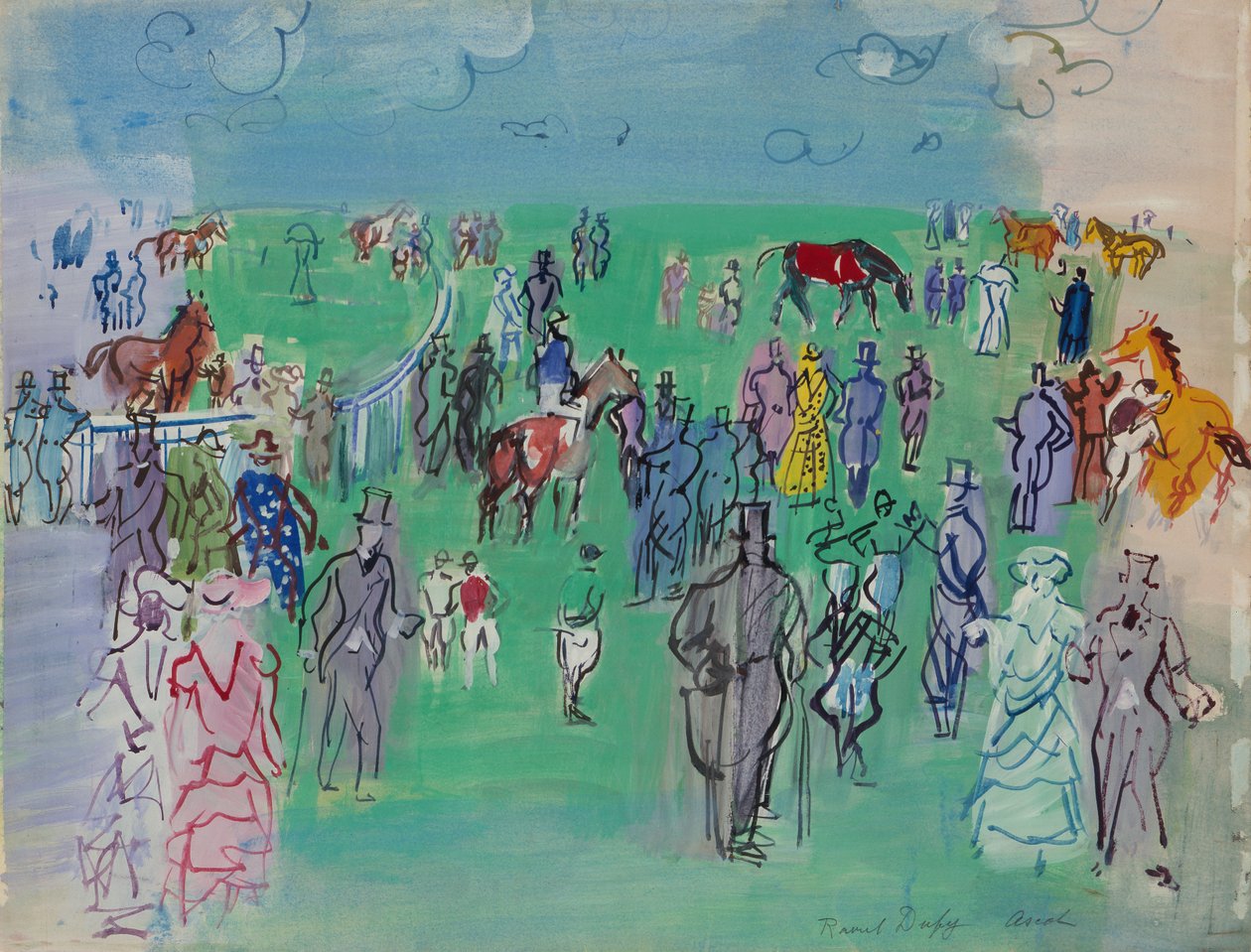 Padok w Ascot (gwasz i akwarela na papierze) autorstwa Raoul Dufy