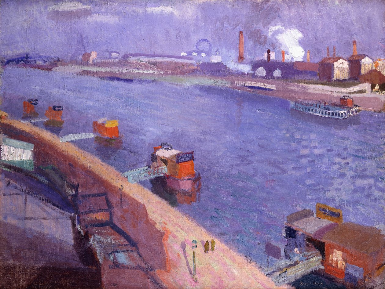 Nabrzeża Sekwany; Wieża Eiffla w oddali; Quais de la Seine; La Tour Eiffel au Lointain autorstwa Raoul Dufy