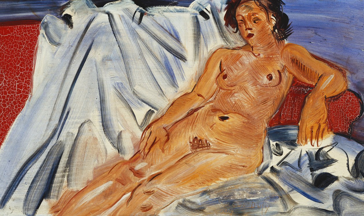 Leżący akt na czerwonej kanapie; Nu Couche sur Canape Rouge autorstwa Raoul Dufy