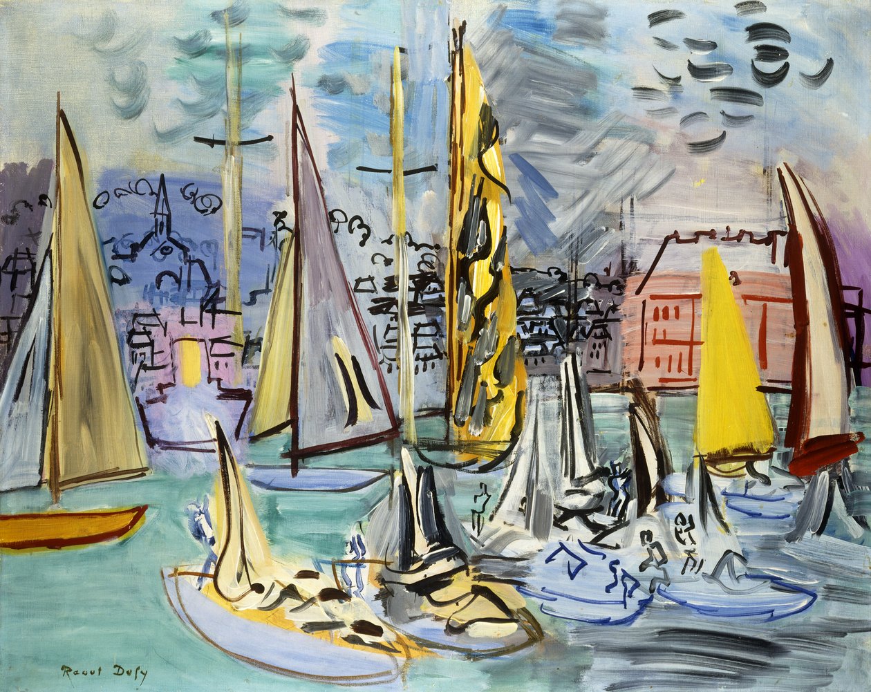 Żaglówki w porcie w Deauville; Voiliers dans le Port de Deauville autorstwa Raoul Dufy