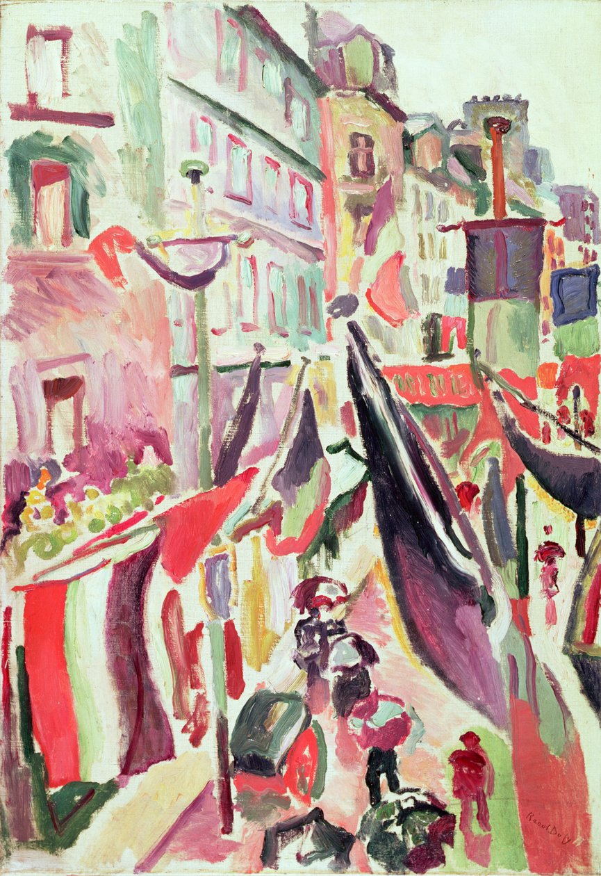 Ulica udekorowana flagami, Hawr (olej na płótnie) autorstwa Raoul Dufy