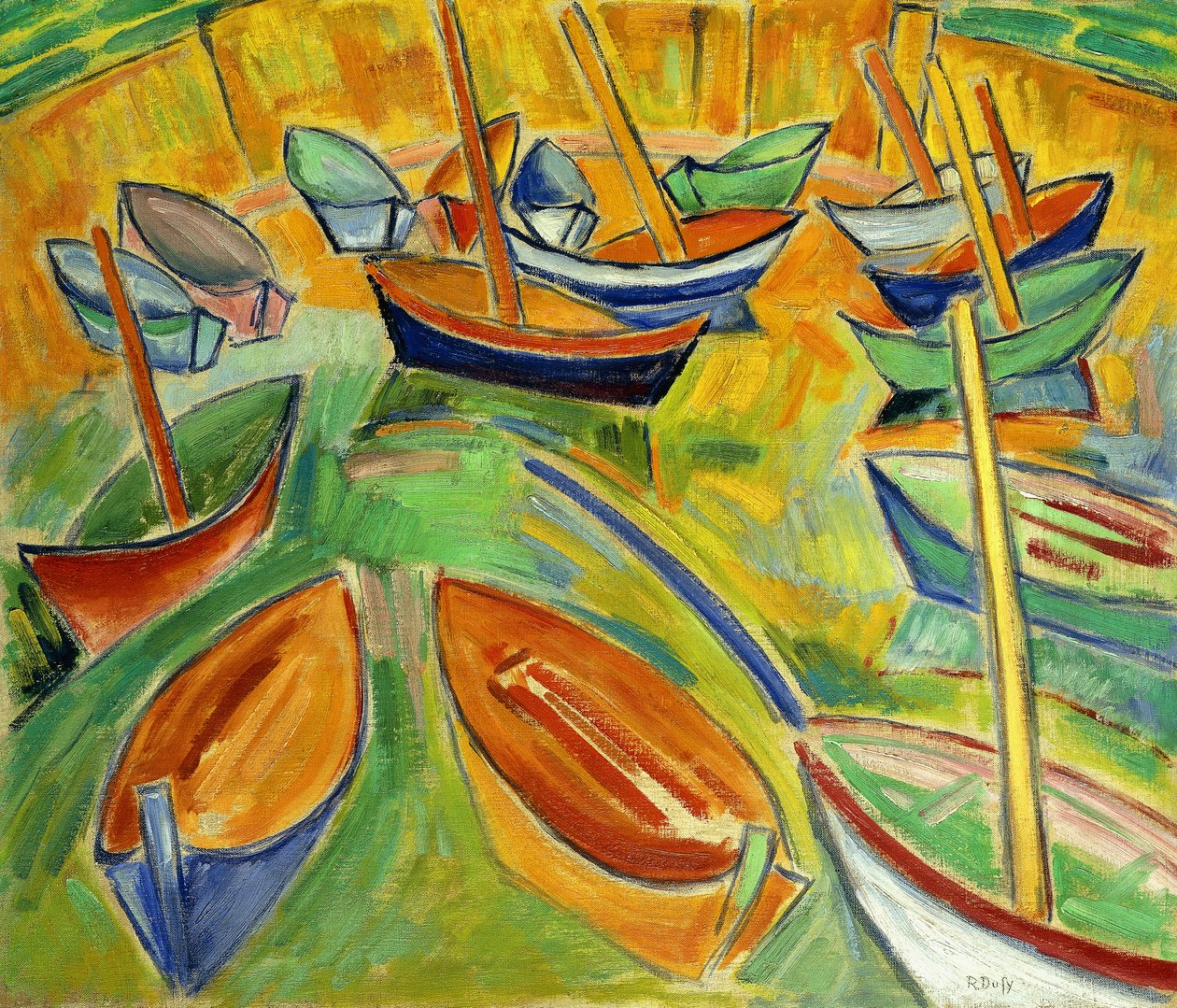 Barki w Martigues; Le Barques a Martigues, ok. 1907 (olej na płótnie) autorstwa Raoul Dufy