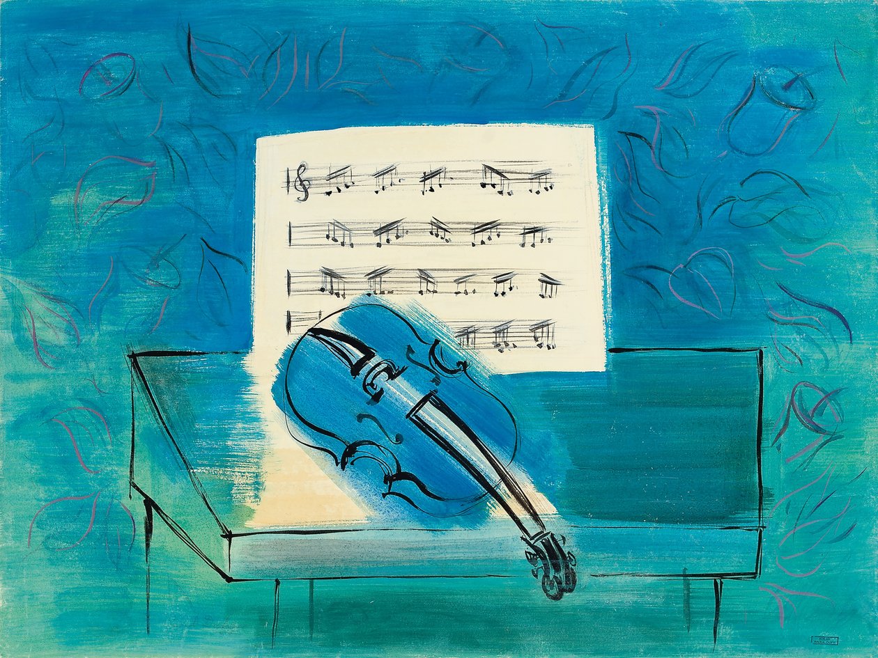 Niebieskie skrzypce, ok. 1946 (gwasz, akwarela i tusz na papierze) autorstwa Raoul Dufy