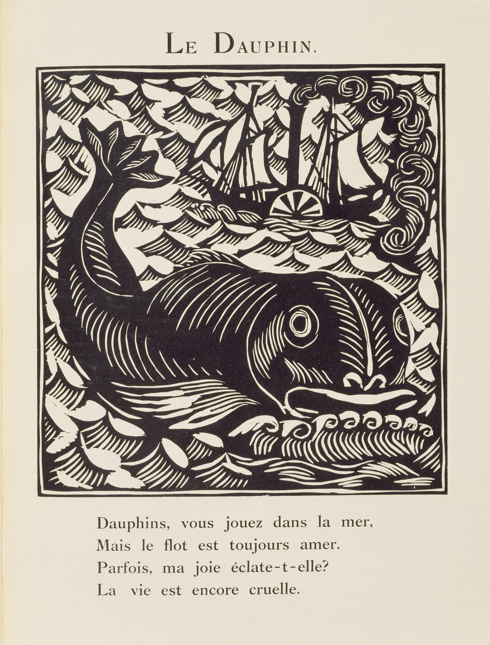 Delfin, ilustracja z "Bestiarium" lub "Procesji Orfeusza autorstwa Raoul Dufy