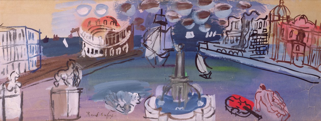 Fontanna na placu (gwasz) autorstwa Raoul Dufy