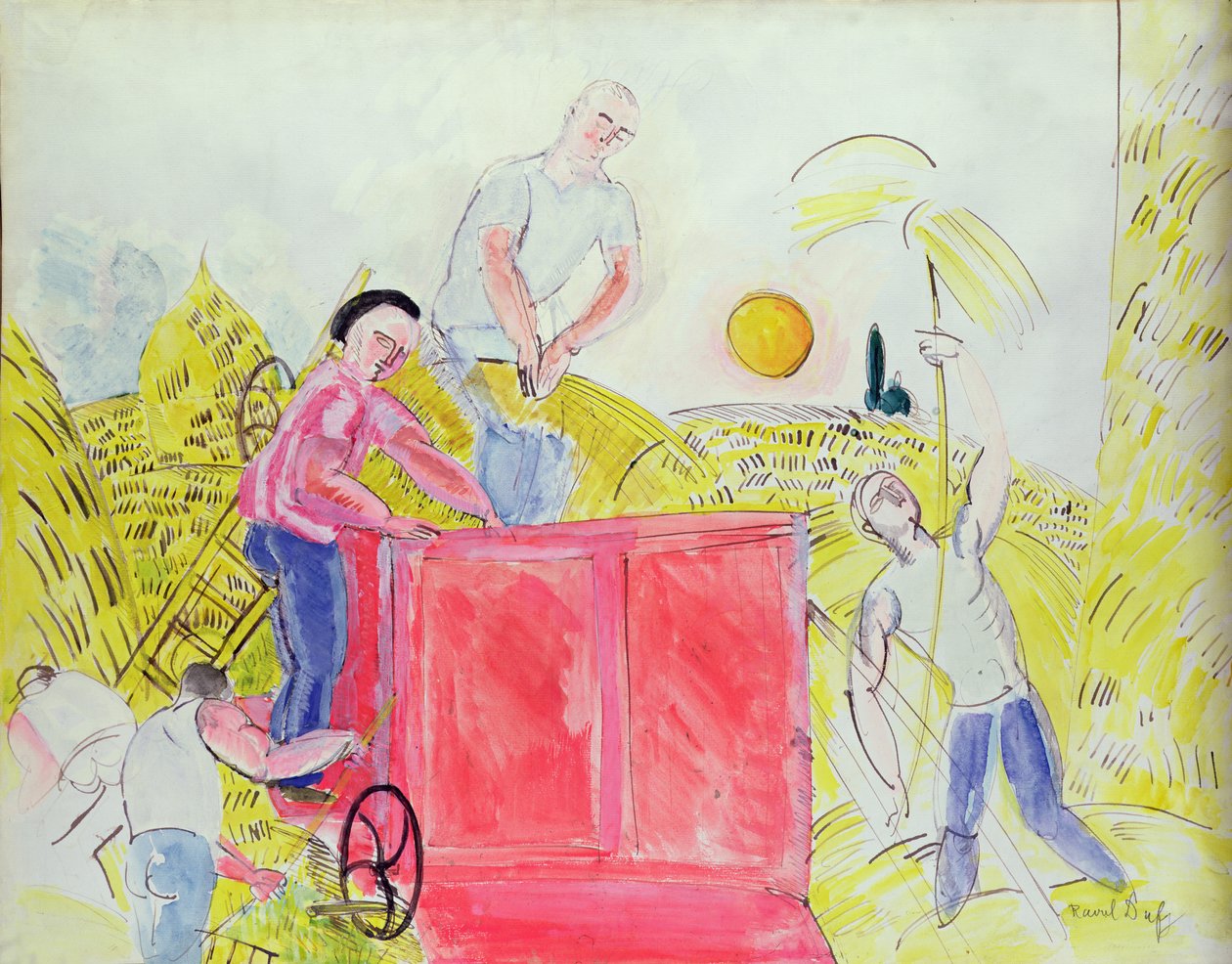 Żniwiarze (gwasz na papierze) autorstwa Raoul Dufy
