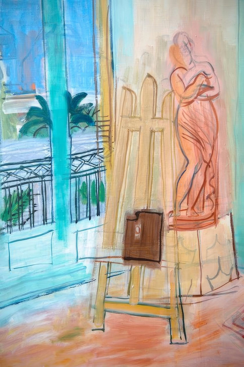 Studio malarza z czerwoną rzeźbą autorstwa Raoul Dufy