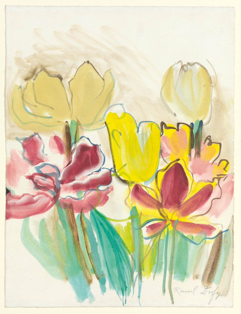 Tulipany dla zielnika Colette, ok. 1948 (gwasz i akwarela na papierze) autorstwa Raoul Dufy