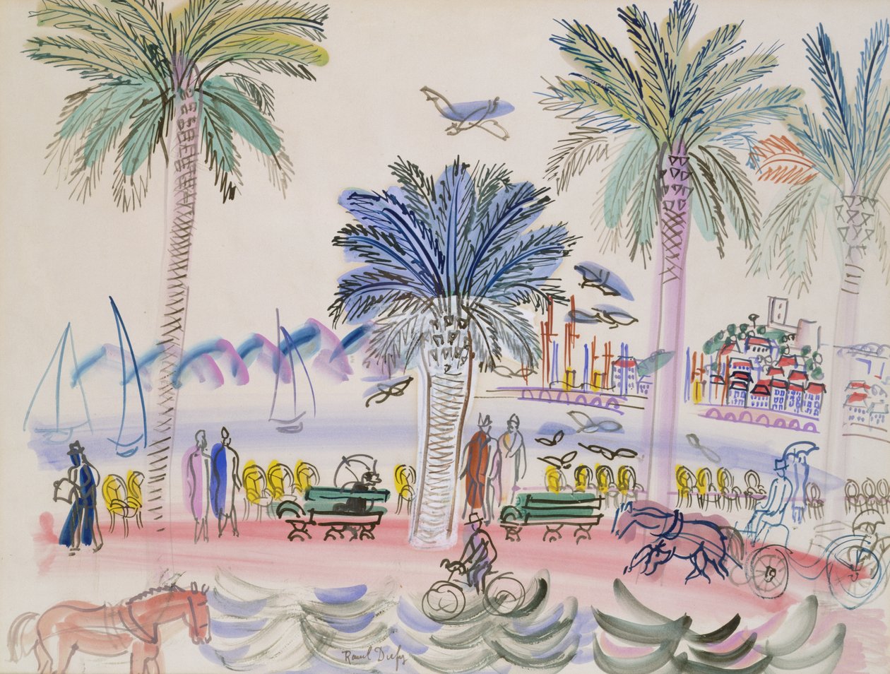Widok na Le Suquet, Cannes (akwarela) autorstwa Raoul Dufy