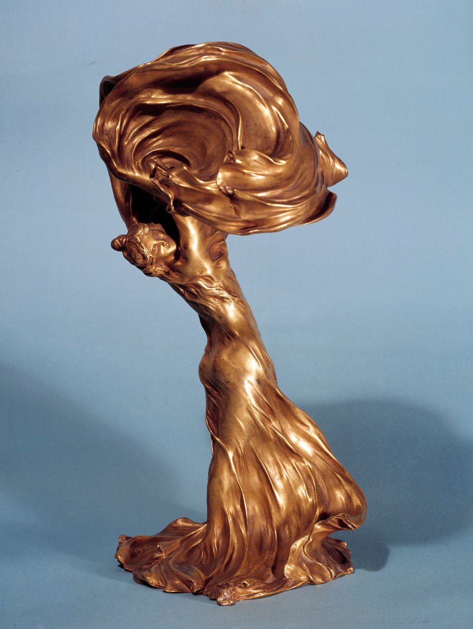Stojak na lampę przedstawiającą amerykańską tancerkę Loie Fullera (1862-1928) wykonał Francois Raoul Larche (1860-1912) 1900 Paryż, sztuka dekoracyjna autorstwa Raoul Francois Larche