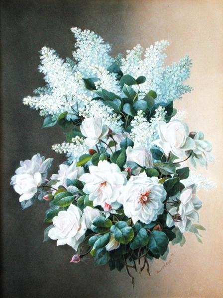Bzy i róże, ok. 1900 (gwasz na papierze) autorstwa Raoul M. de Longpre