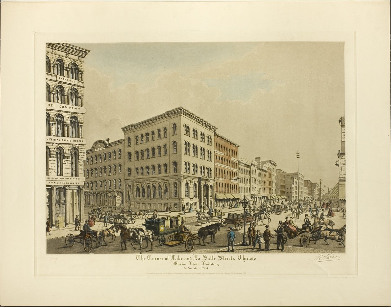 Narożnik ulic Lake i La Salle, Chicago, budynek Marine Bank w roku 1864 autorstwa Raoul Varin