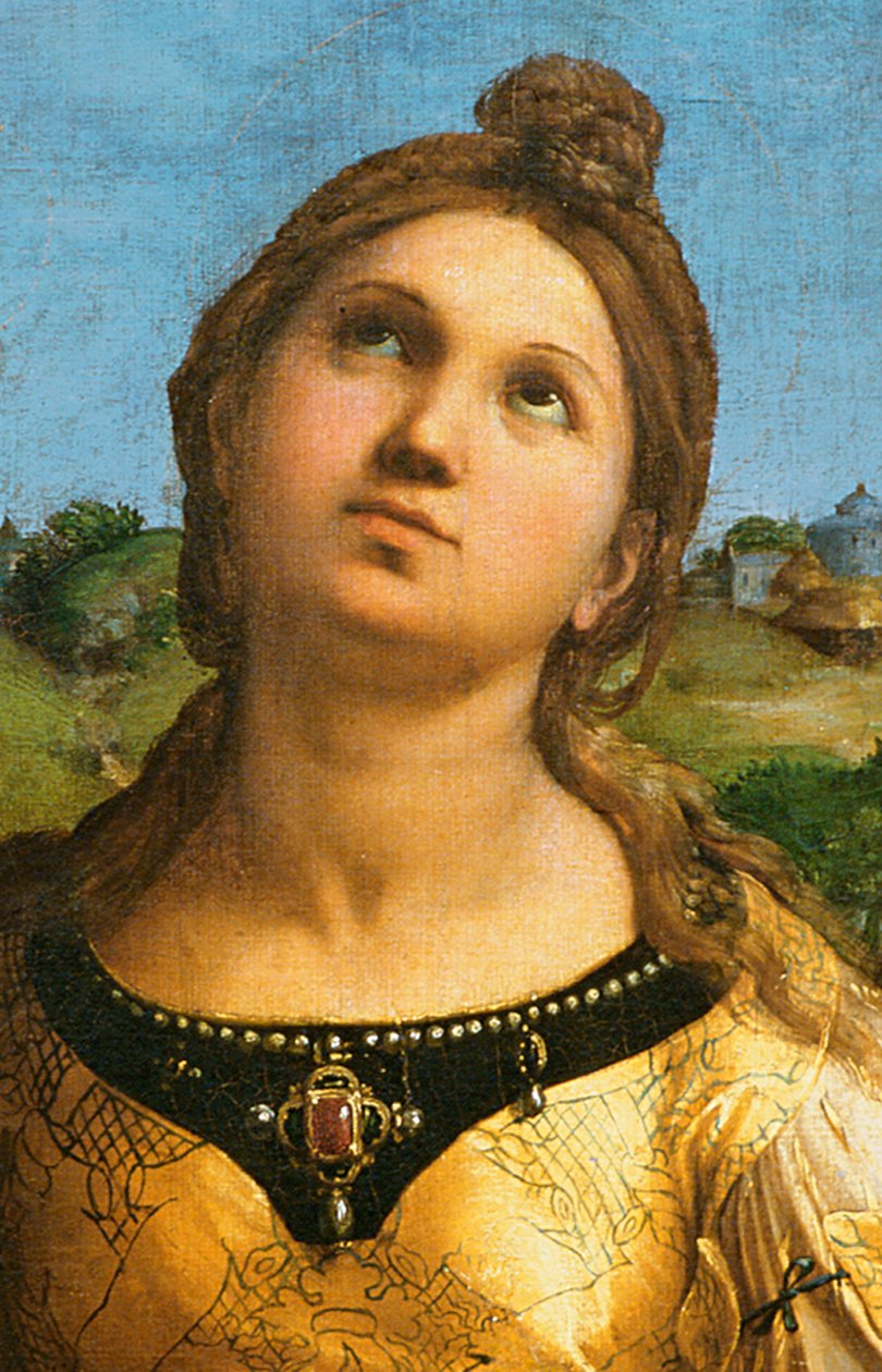 Fragment ze św. Cecylii w otoczeniu św. Pawła, św. Jana Ewangelisty, św. Augustyna i Marię Magdalenę, ok. 1513 autorstwa Raffaello Sanzio Raphael