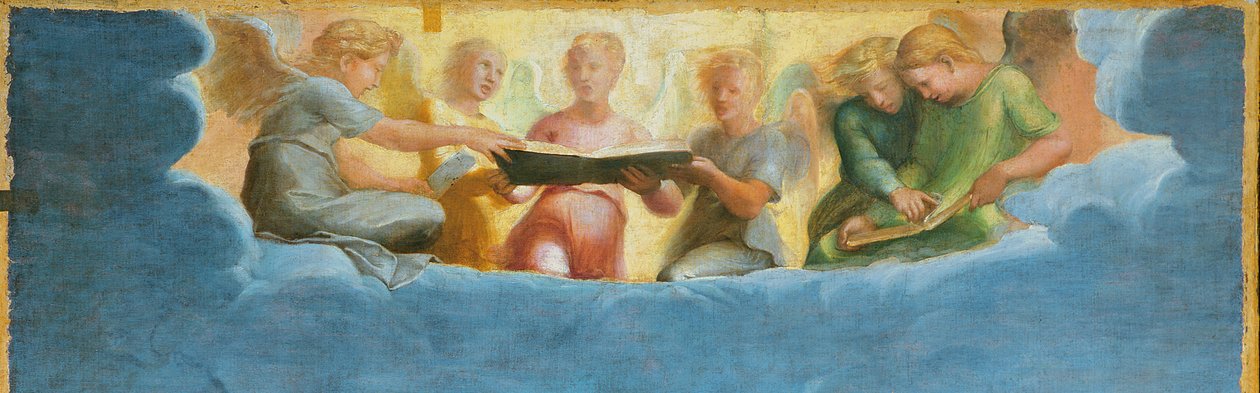 Fragment św. Cecylii w otoczeniu św. Pawła, św. Jana Ewangelisty, św. Augustyna i Marię Magdalenę, ok. 1513 autorstwa Raffaello Sanzio Raphael