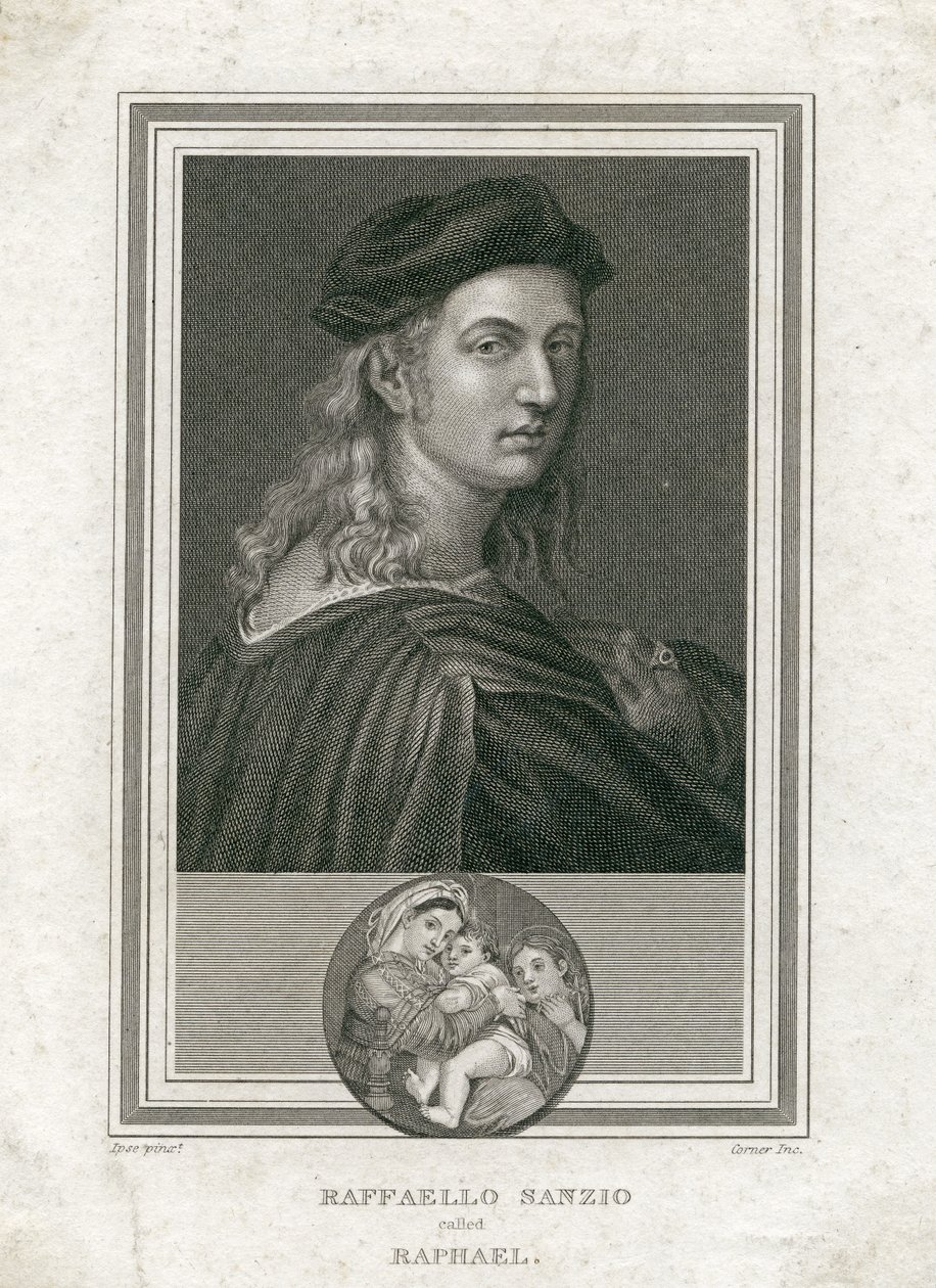 Raffaello Sanzio, zwany Raphael, grawerowany przez Corner