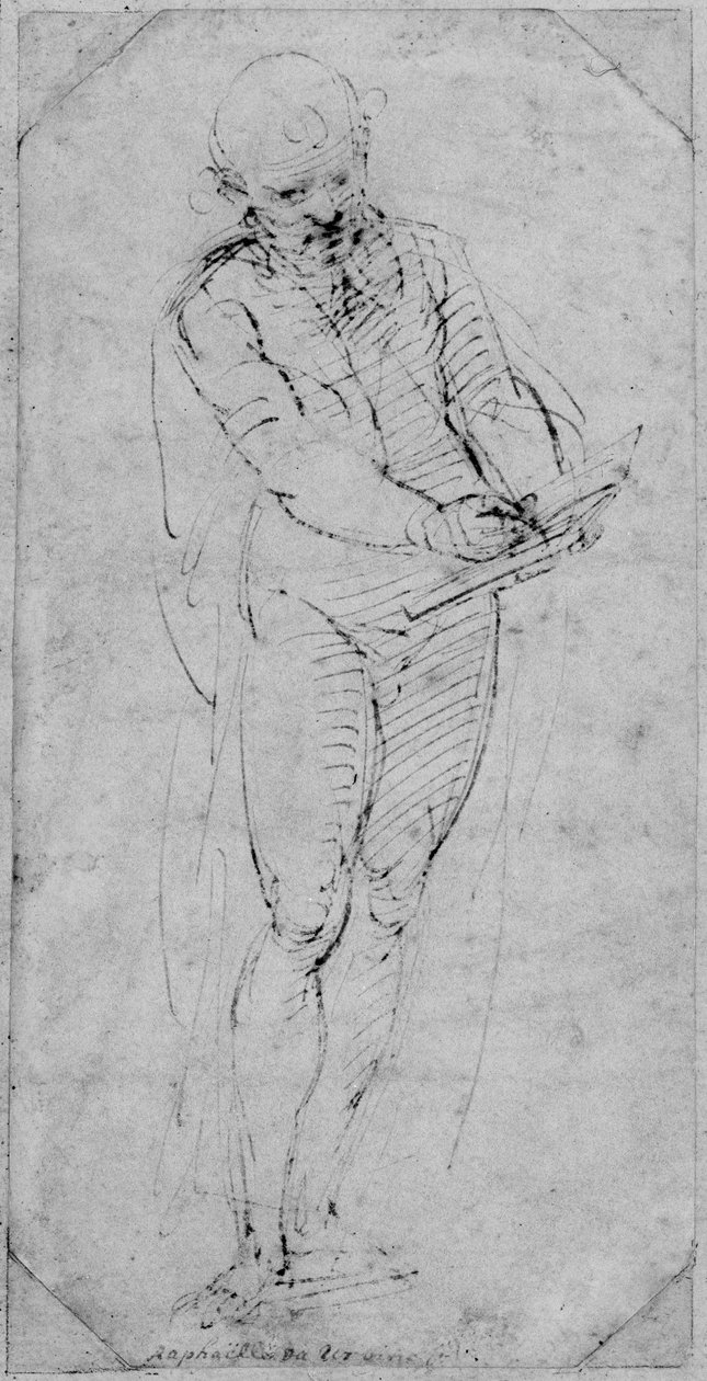 Recto: Mężczyzna piszący w książce, WA1846.167 autorstwa Raffaello Sanzio Raphael