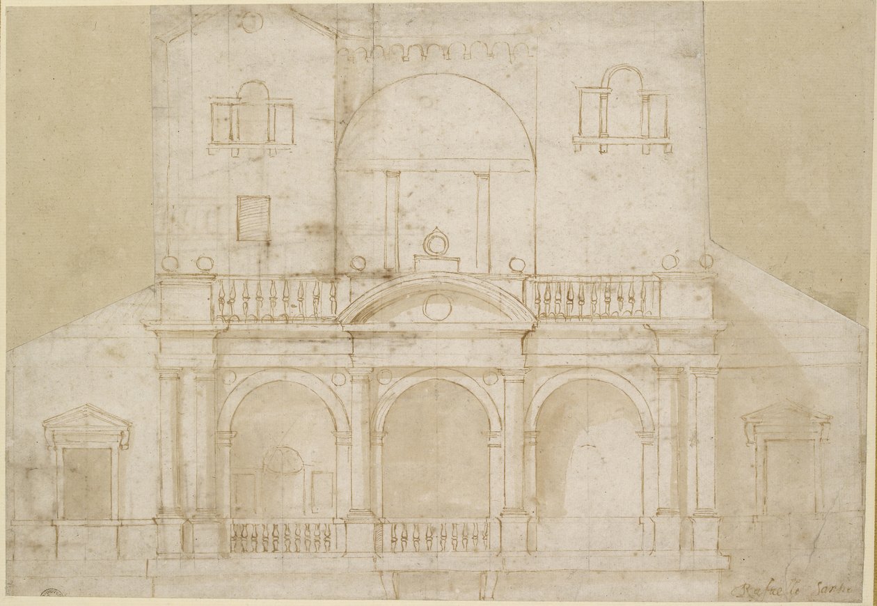 Recto: Projekt architektoniczny autorstwa Raffaello Sanzio Raphael