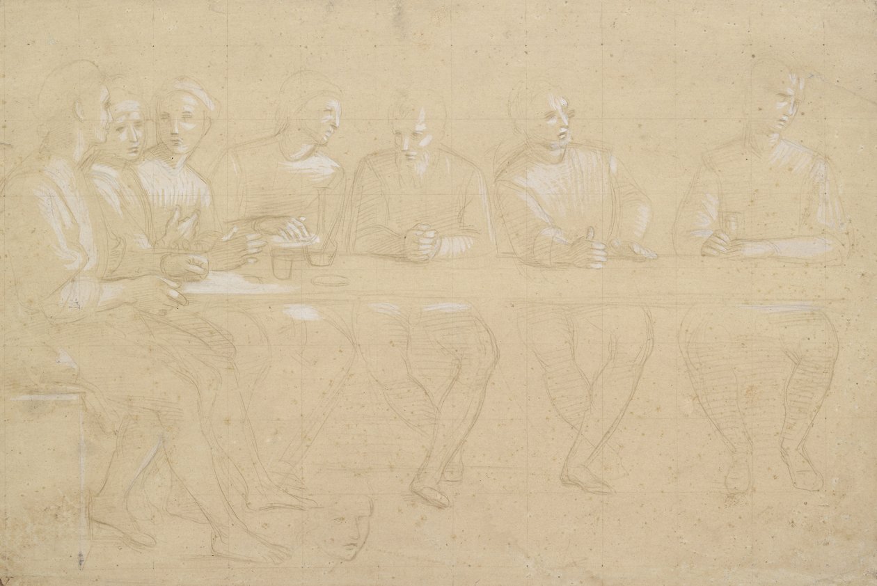 Recto: Studium częściowe do kompozycji Ostatniej Wieczerzy. Verso: głowa kobiety, WA1846.151 autorstwa Raffaello Sanzio Raphael