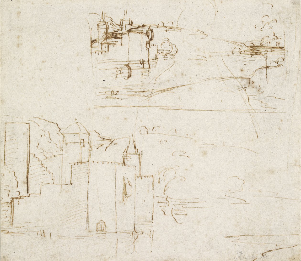 Recto: Dwa oddzielne szkice krajobrazów, WA1846.152b autorstwa Raffaello Sanzio Raphael