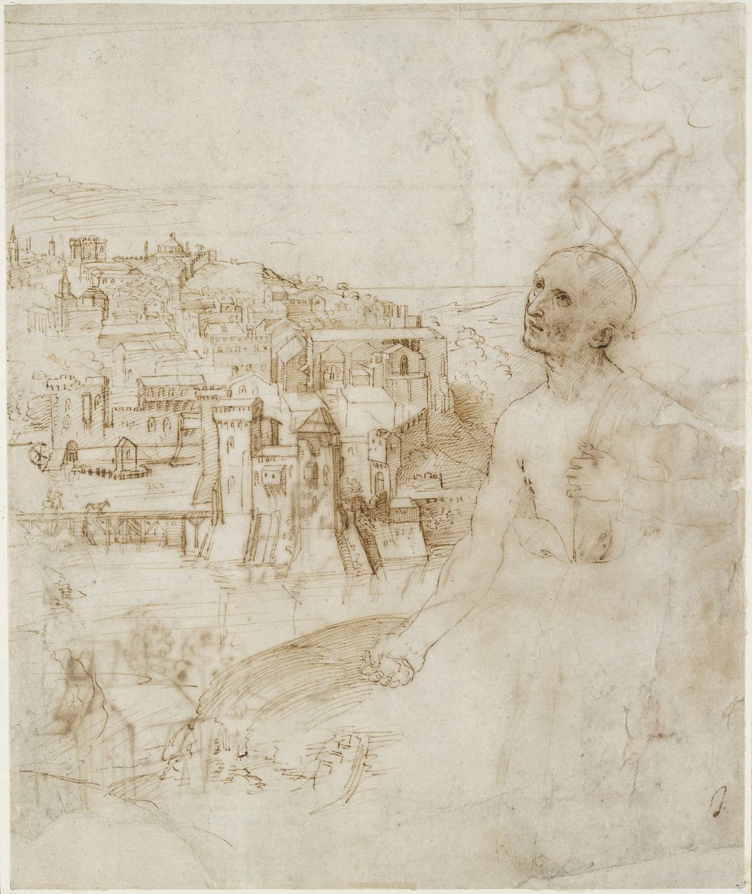 Recto: Widok miasta Perugia, na pierwszym planie Pokutnik św. Hieronima, WA1846.10 autorstwa Raffaello Sanzio Raphael