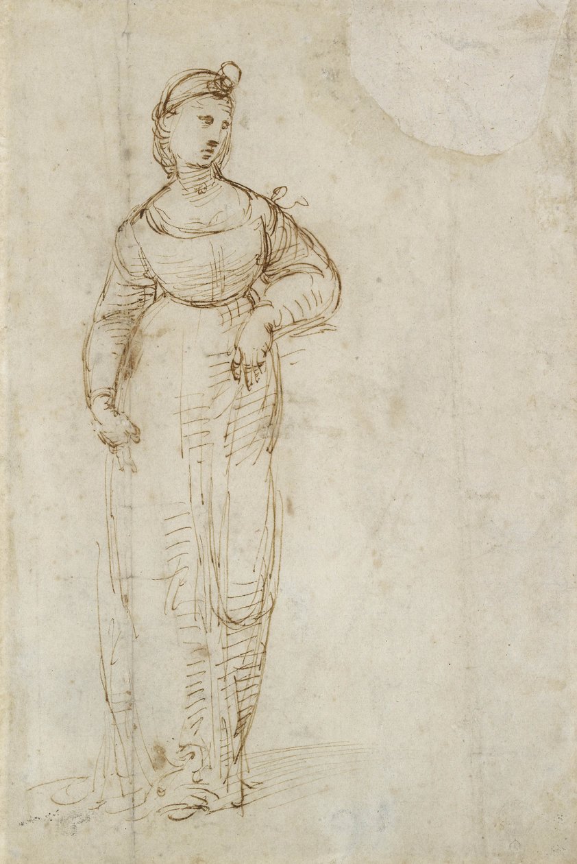 Św. Katarzyna (pióro i brązowy tusz na papierze) autorstwa Raffaello Sanzio Raphael