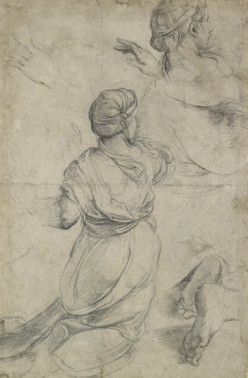 Studia dla dwóch klęczących kobiet (kreda czarna) autorstwa Raffaello Sanzio Raphael
