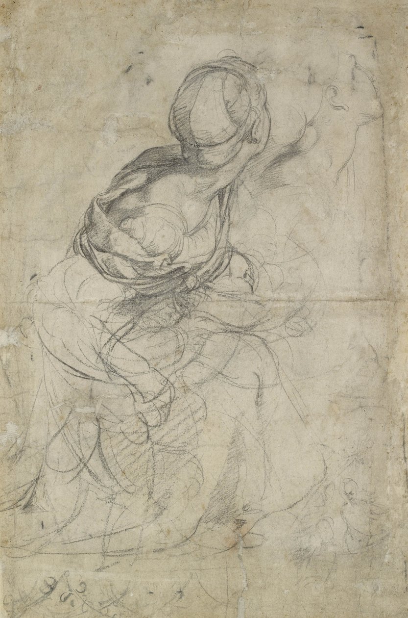 Studia dla dwóch klęczących kobiet (kreda czarna) autorstwa Raffaello Sanzio Raphael