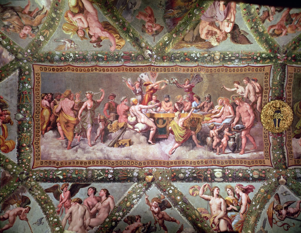 Uczta Bogów, malowidło sufitowe Zaloty i Wesele Kupidyna i Psyche autorstwa Raffaello Sanzio Raphael