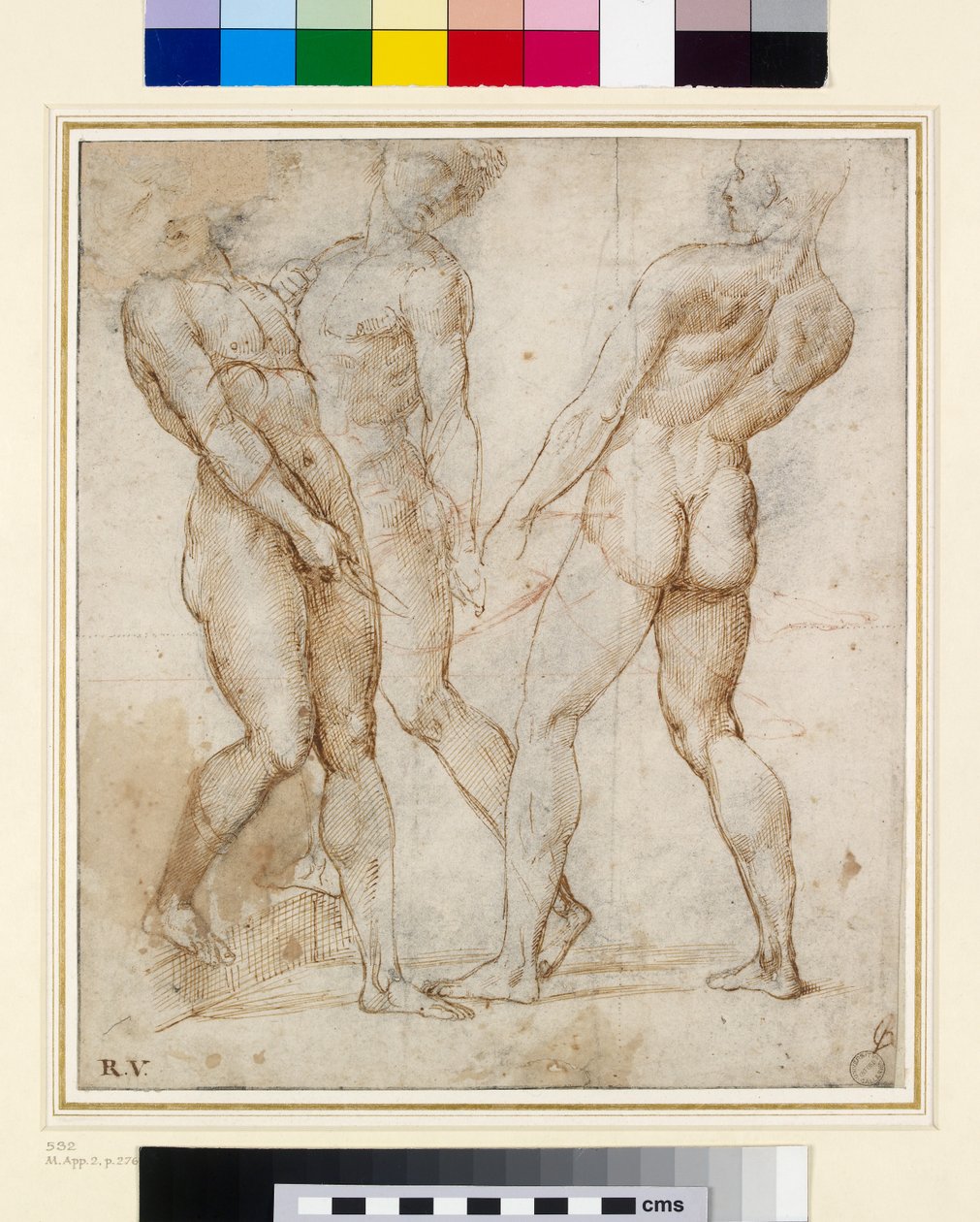 The Nude Bearers (Studium na złożenie do grobu) (pióro i atrament z gwaszem na papierze) autorstwa Raffaello Sanzio Raphael