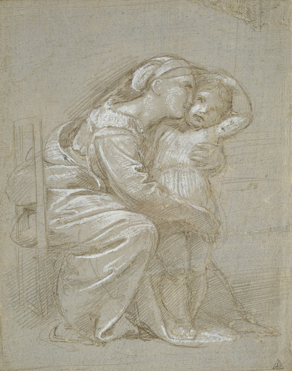 Dziewica z Dzieciątkiem (silverpoint, wzmocniony białym kolorem ciała na szarym preparacie) autorstwa Raffaello Sanzio Raphael