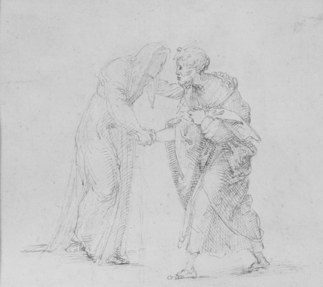 Verso: Kompozycja dwóch postaci reprezentujących spotkanie Joachima i Anny, WA1846.204 autorstwa Raffaello Sanzio Raphael