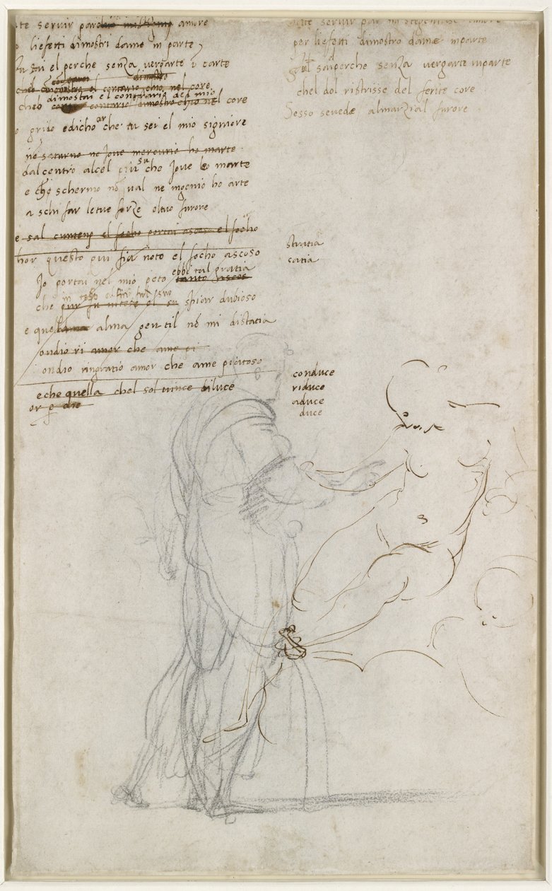 Verso: Studia rysunkowe i szkic sonetu, WA1846.186 autorstwa Raffaello Sanzio Raphael