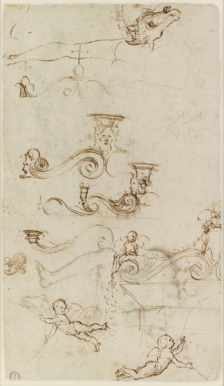 Verso: Karta opracowań głównie detali zdobniczych, WA1846.147 autorstwa Raffaello Sanzio Raphael